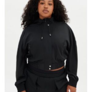 Girlfriend Collective Black Petra Cropped Bomber Jacket